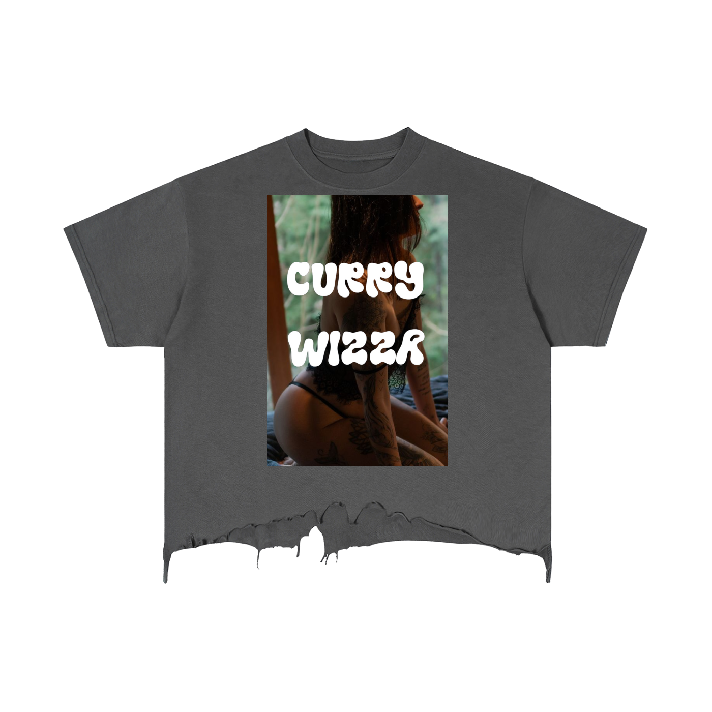 CURRY WIZZA - Vintage Wash Boxy Distressed Hem T-Shirt