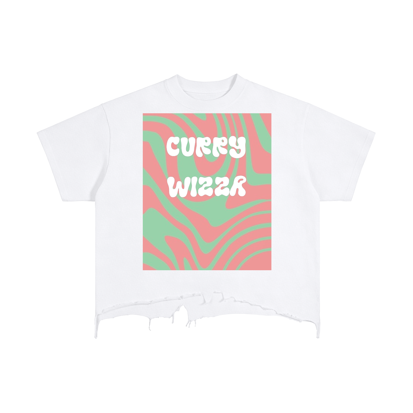 CURRY WIZZA - Vintage Wash Boxy Distressed Hem T-Shirt