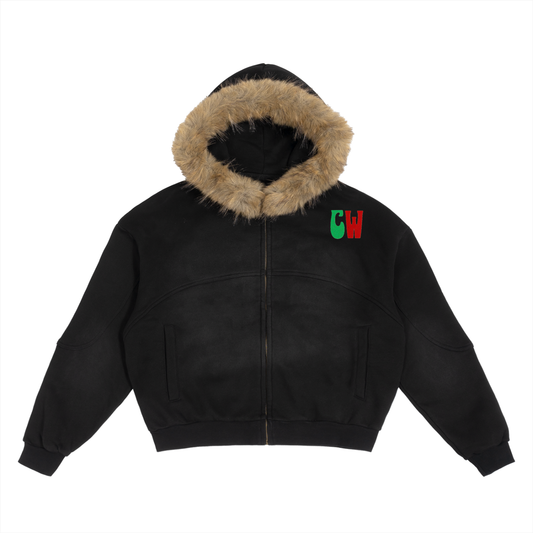 CW - Sun Fade Boxy Detachable Fur Hoodie