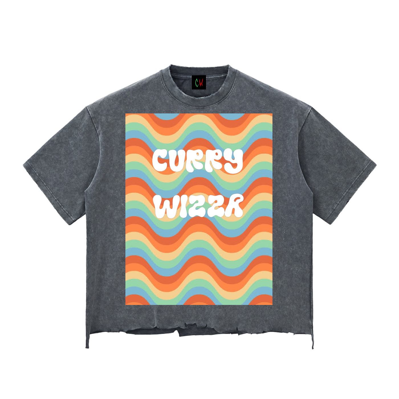 CURRY WIZZA - Snow Wash Raw-Hem Boxy T-shirt