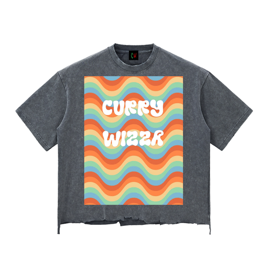CURRY WIZZA - Snow Wash Raw-Hem Boxy T-shirt