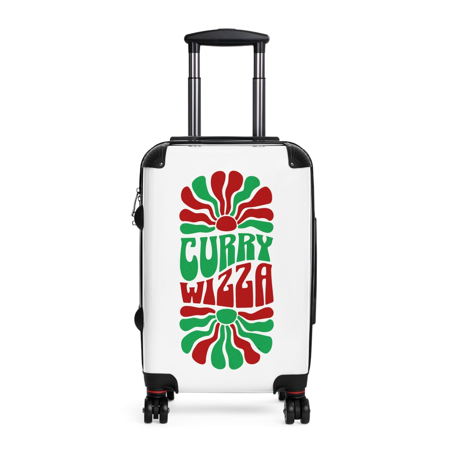 CURRY WIZZA - Suitcase — Retro 'Curry Wizza' Travel Carry-On with Green & Red Psychedelic Design