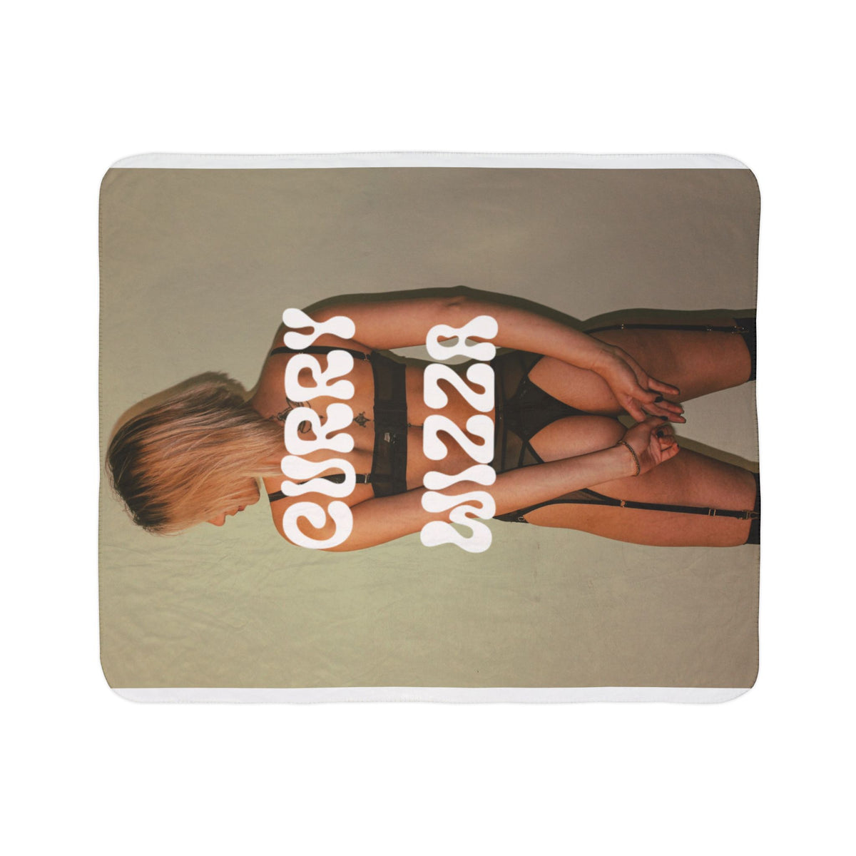 CURRY WIZZA - Sherpa Blanket — Retro Pinup Photo with 'CURRY WIZZA' Text
