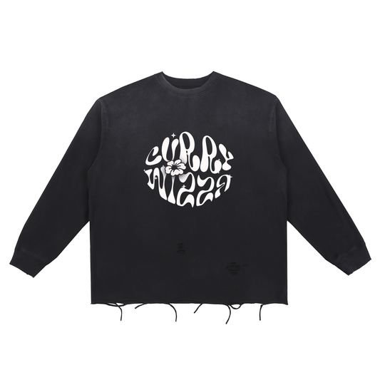 CURRY WIZZA - Snow Wash Raw Edge Cotton T-Shirt