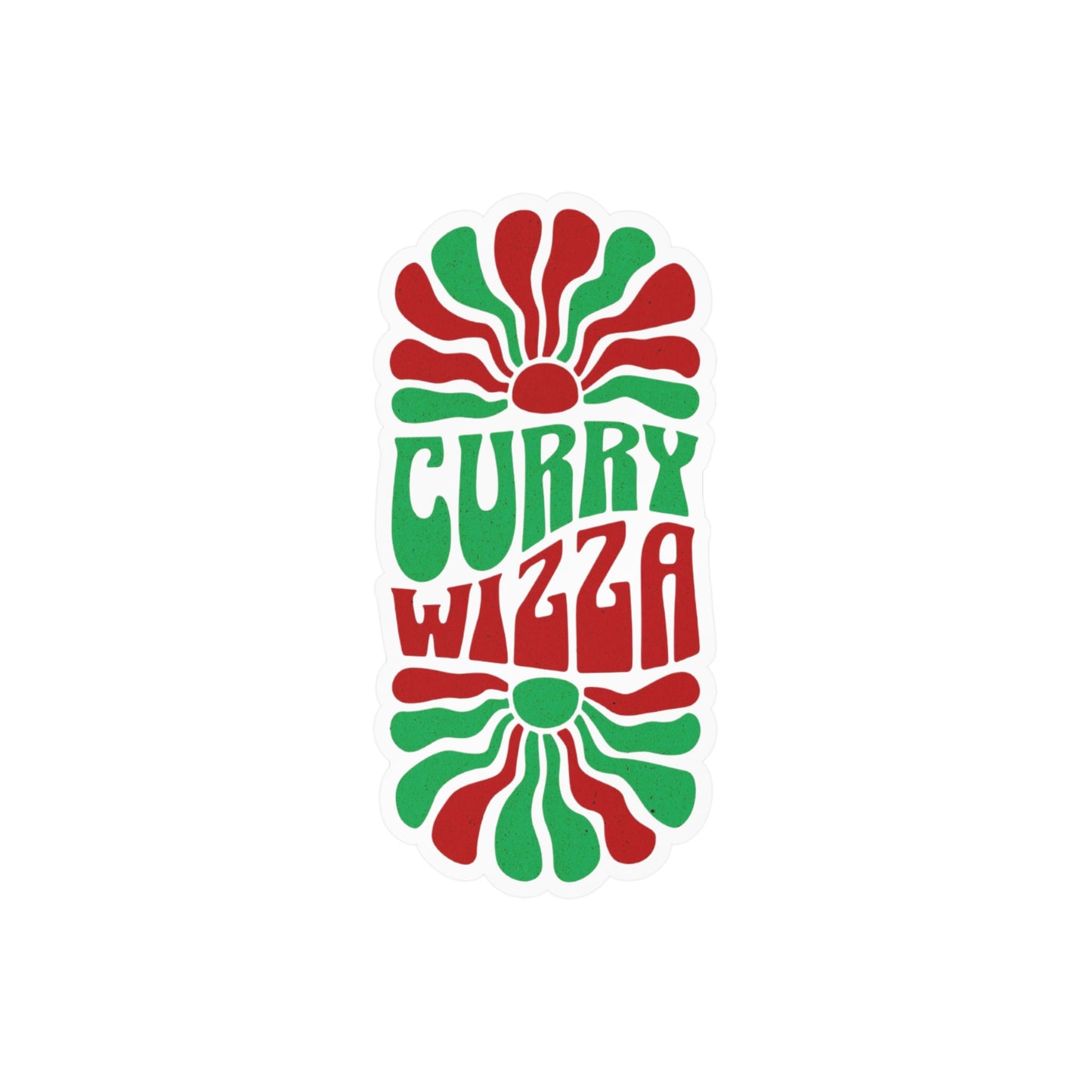 CURRY WIZZA - Kiss-Cut Vinyl Decal — Retro Psychedelic Sticker for Laptops, Water Bottles & Windows