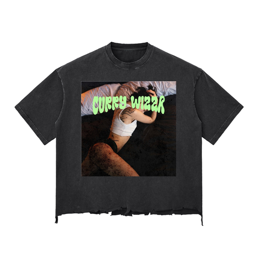 CURRY WIZZA - Snow Wash Raw-Hem Boxy T-shirt