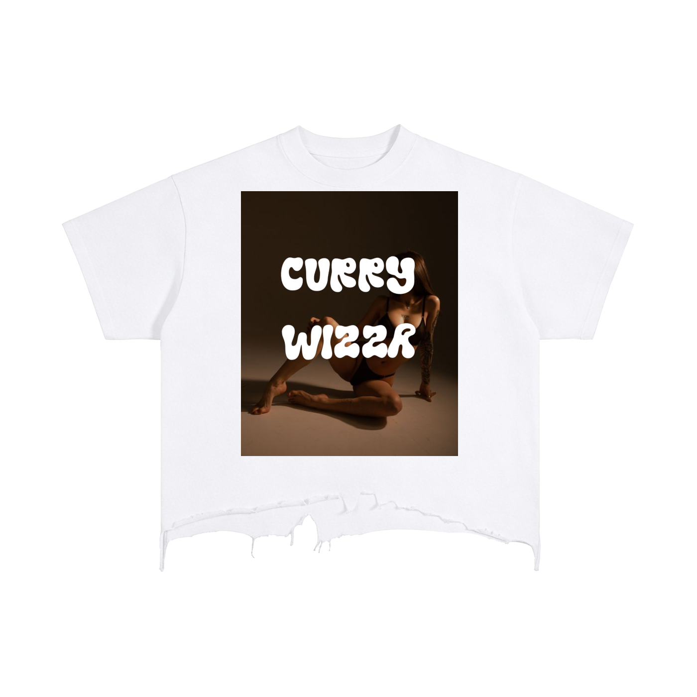 CURRY WIZZA - Vintage Wash Boxy Distressed Hem T-Shirt