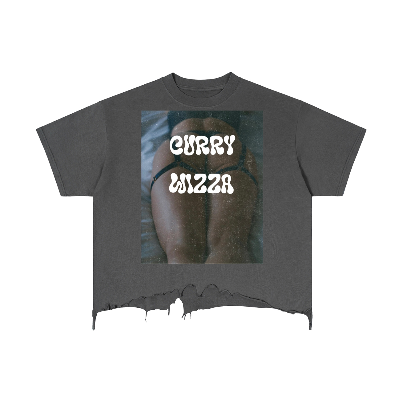 CURRY WIZZA - Vintage Wash Boxy Distressed Hem T-Shirt