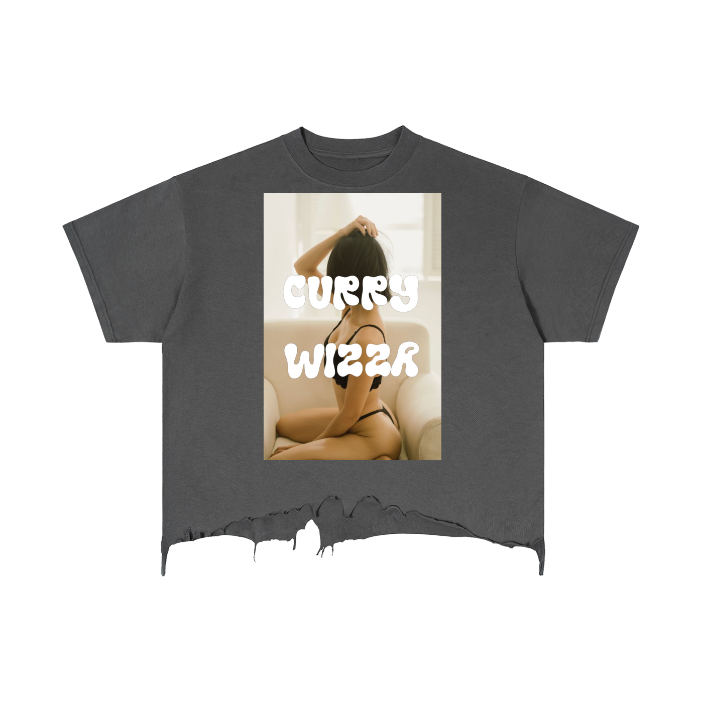 CURRY WIZZA - Vintage Wash Boxy Distressed Hem T-Shirt