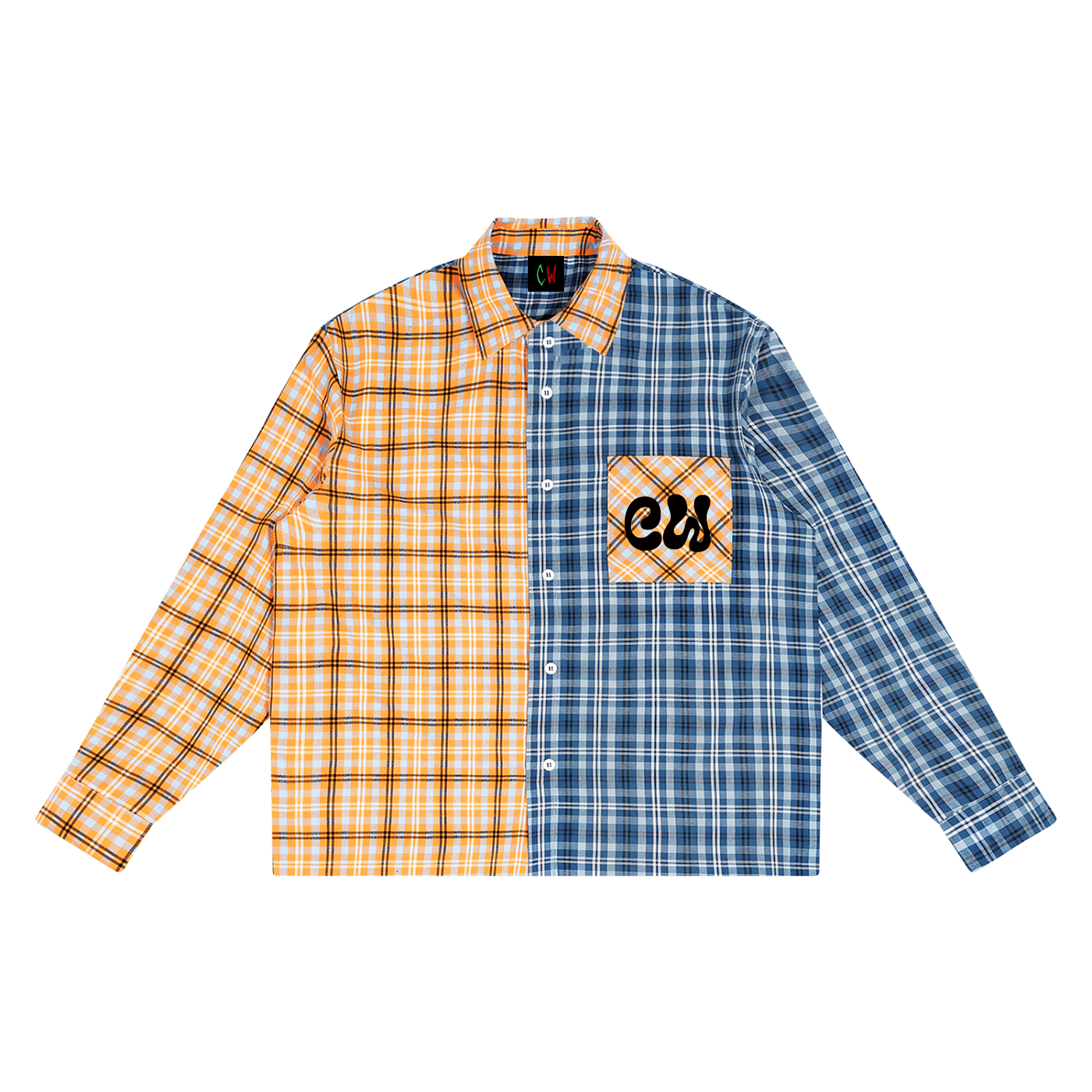 CW - Unisex Oversized Plaid Color Block Shirt