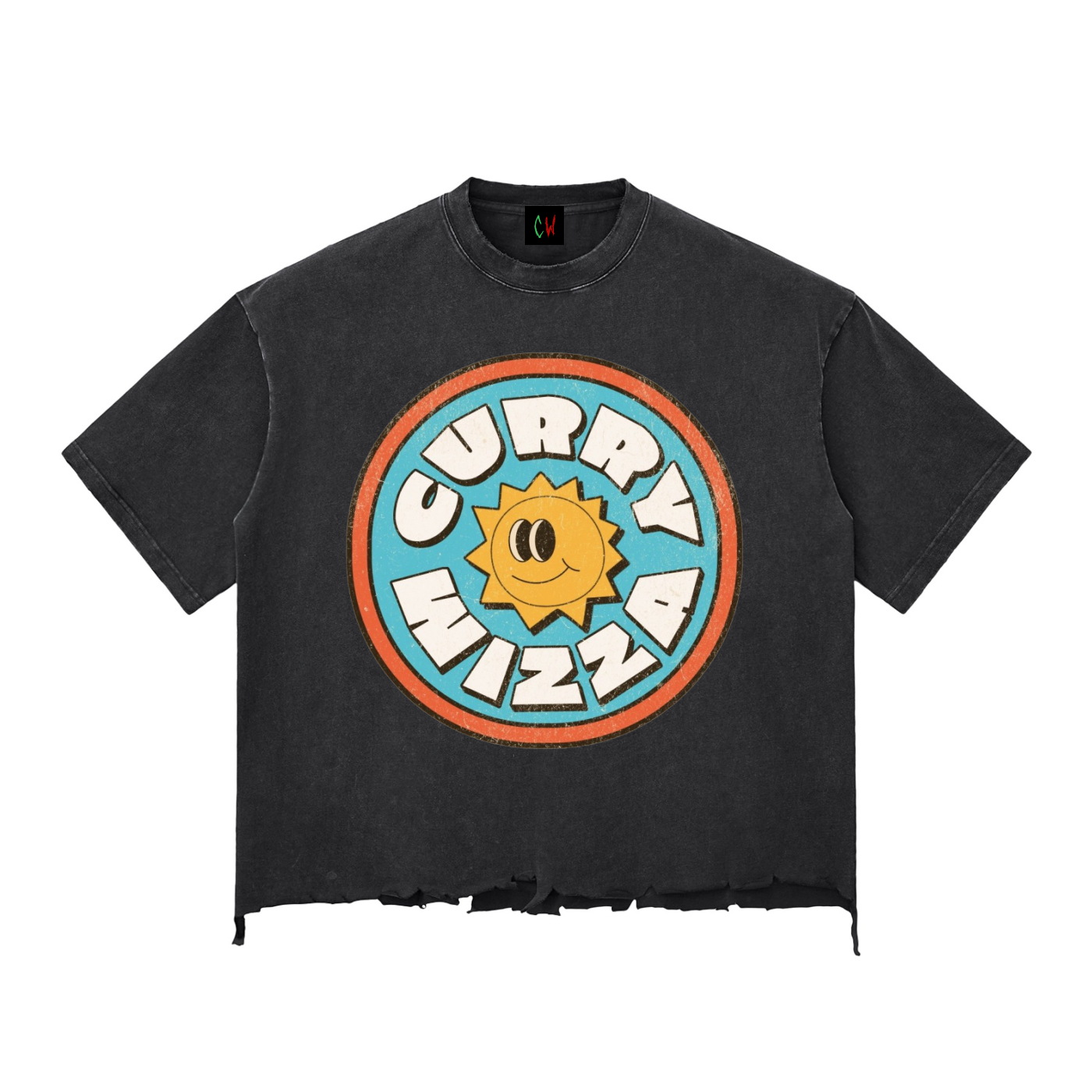 CURRY WIZZA - Snow Wash Raw-Hem Boxy T-shirt