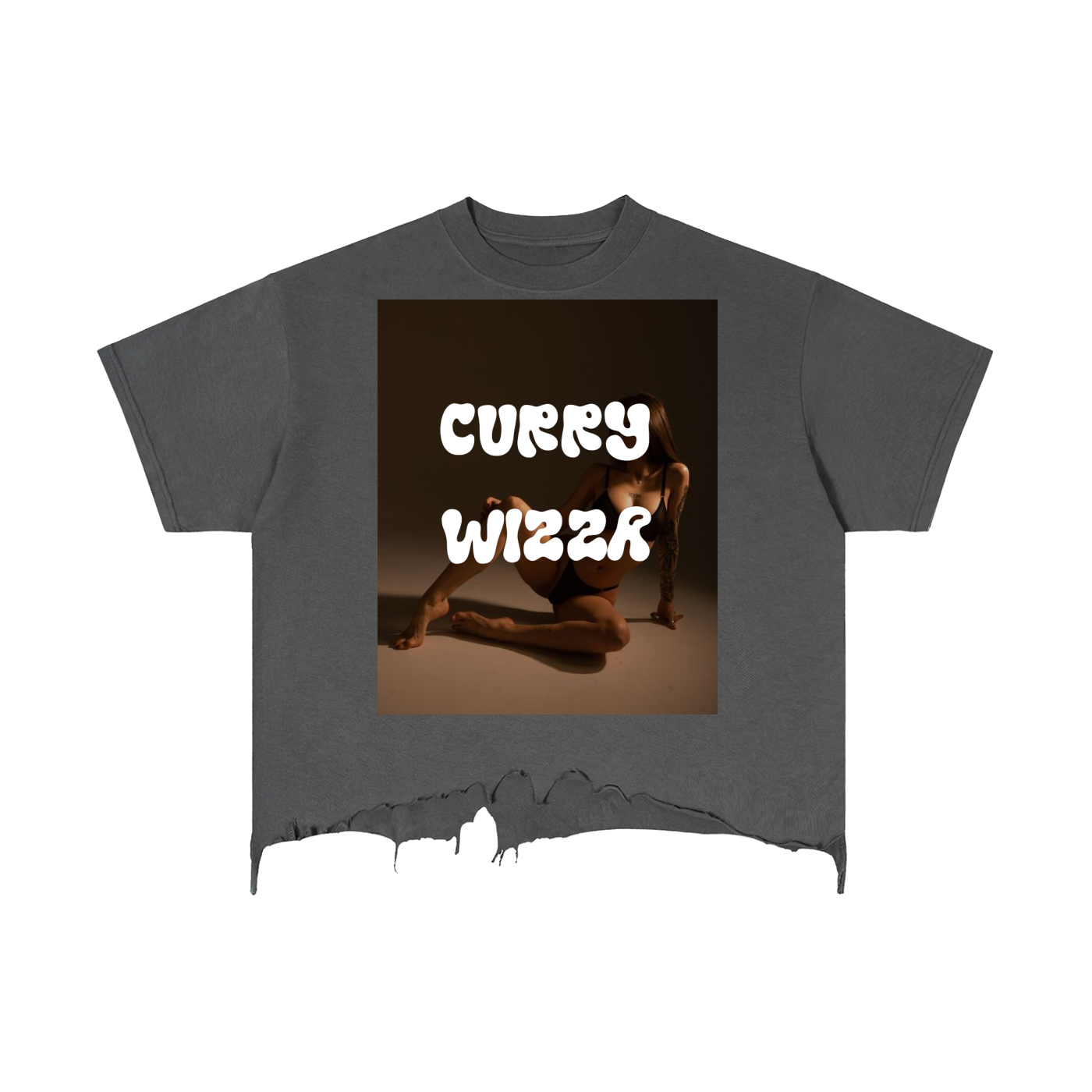 CURRY WIZZA - Vintage Wash Boxy Distressed Hem T-Shirt