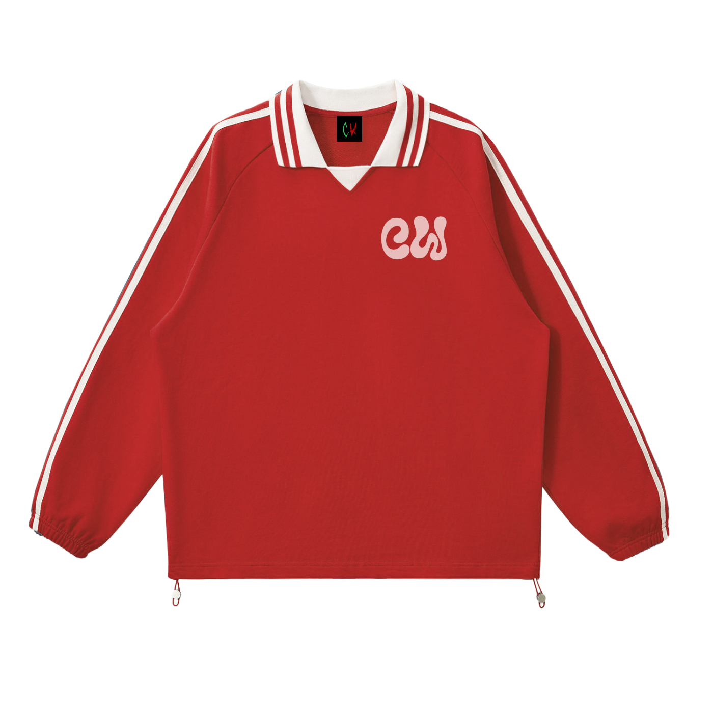 CW - Contrast Striped Lapel Collar Sweatshirt