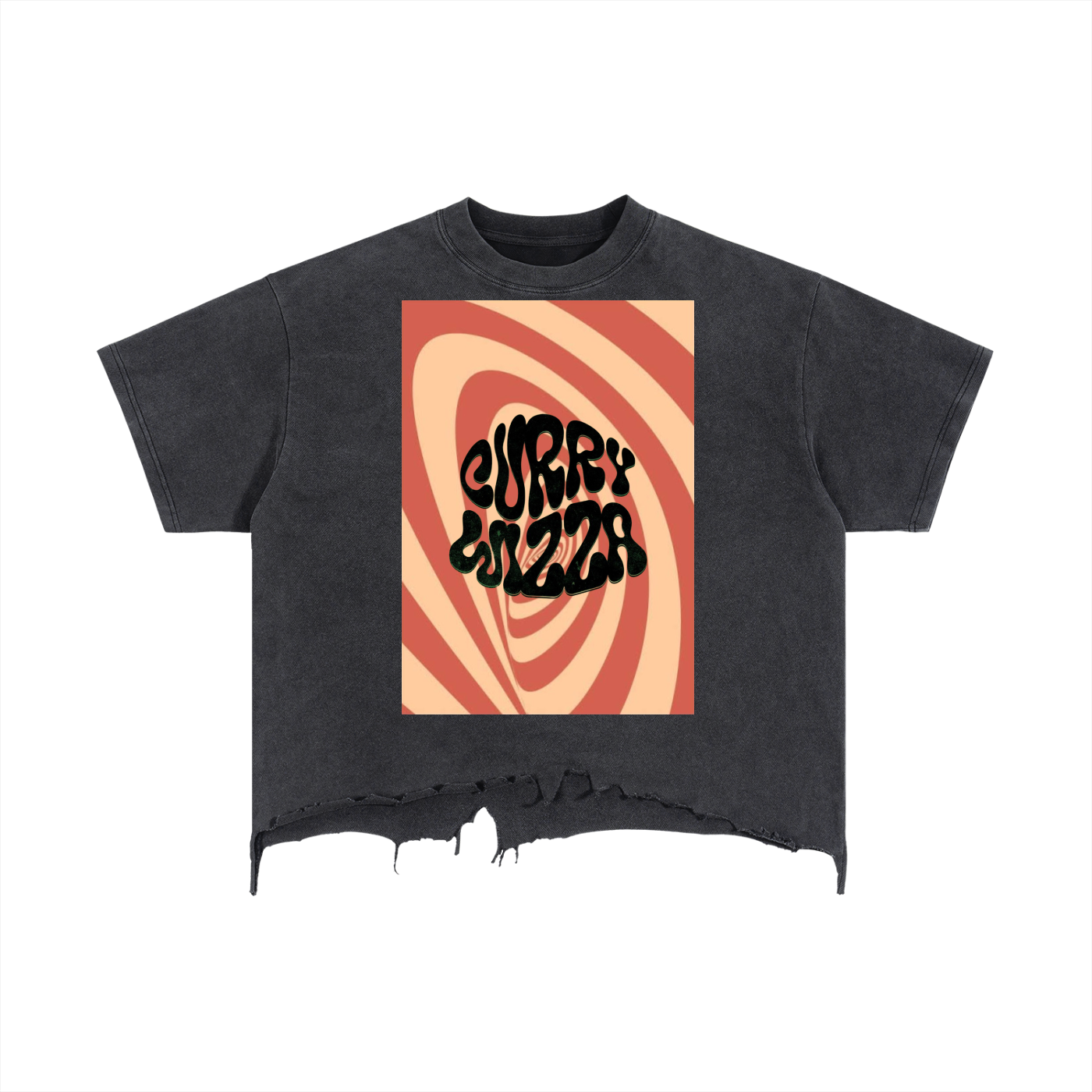CURRY WIZZA - Vintage Wash Boxy Distressed Hem T-Shirt