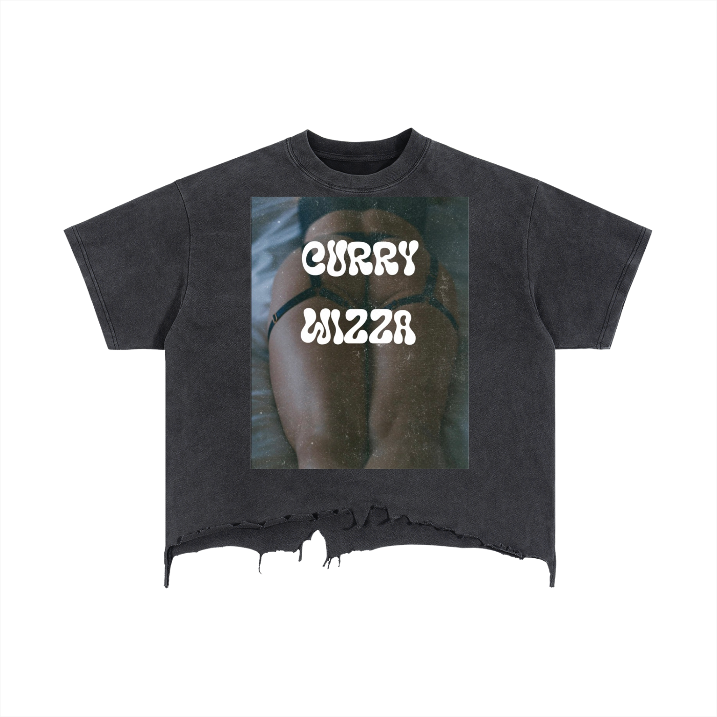 CURRY WIZZA - Vintage Wash Boxy Distressed Hem T-Shirt