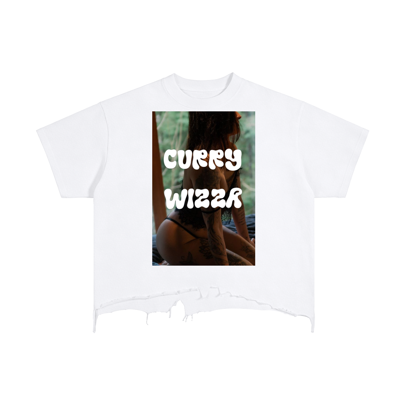 CURRY WIZZA - Vintage Wash Boxy Distressed Hem T-Shirt