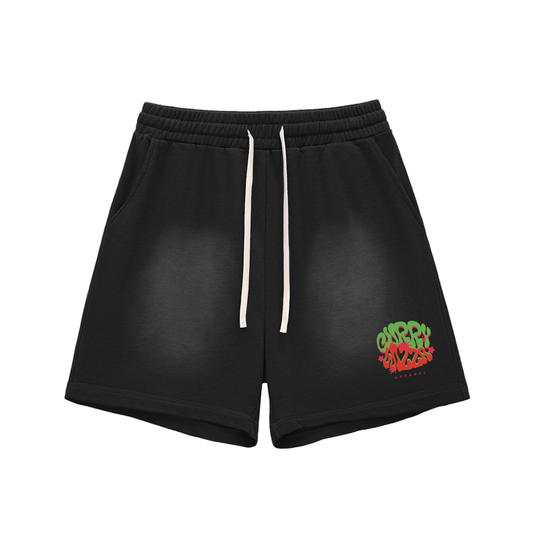 CURRY WIZZA - Sun Fade Raw Edge Cotton Shorts
