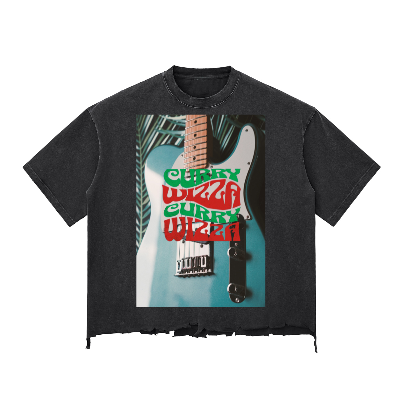 CURRY WIZZA - Snow Wash Raw-Hem Boxy T-shirt