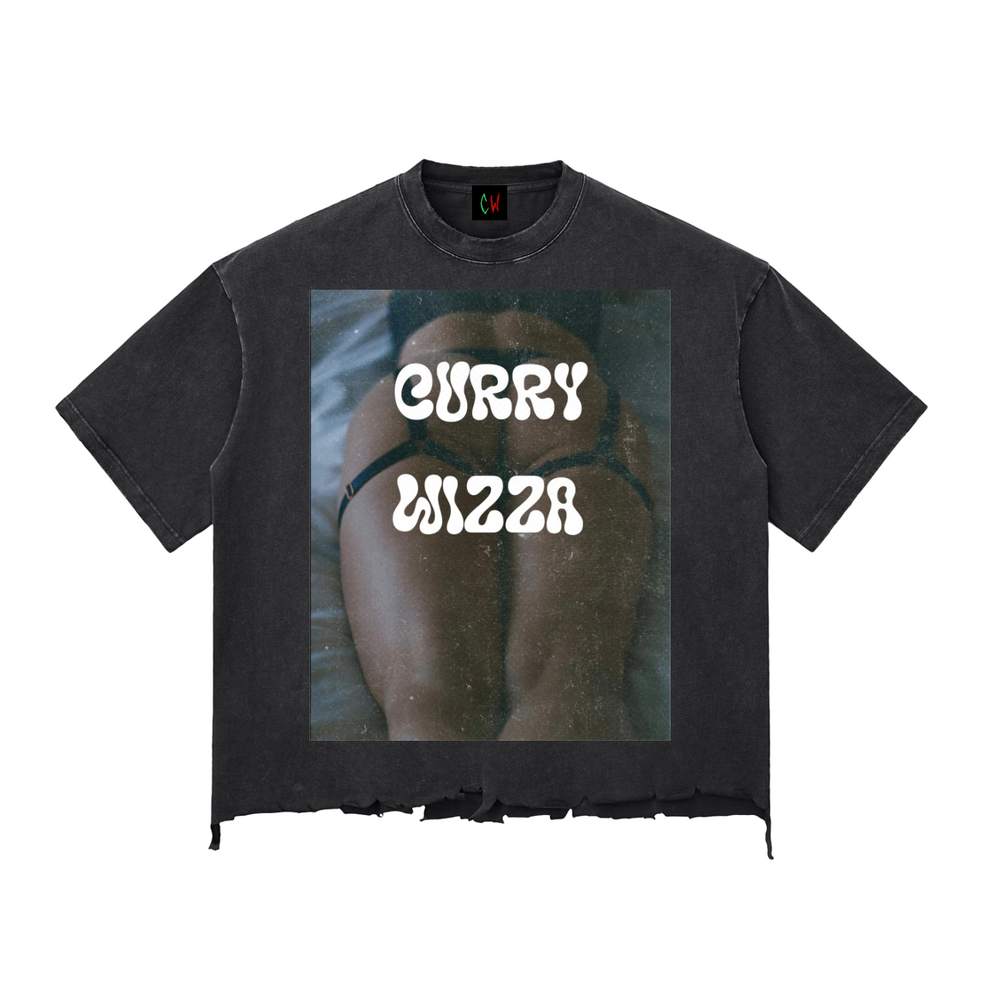 CURRY WIZZA - Snow Wash Raw-Hem Boxy T-shirt