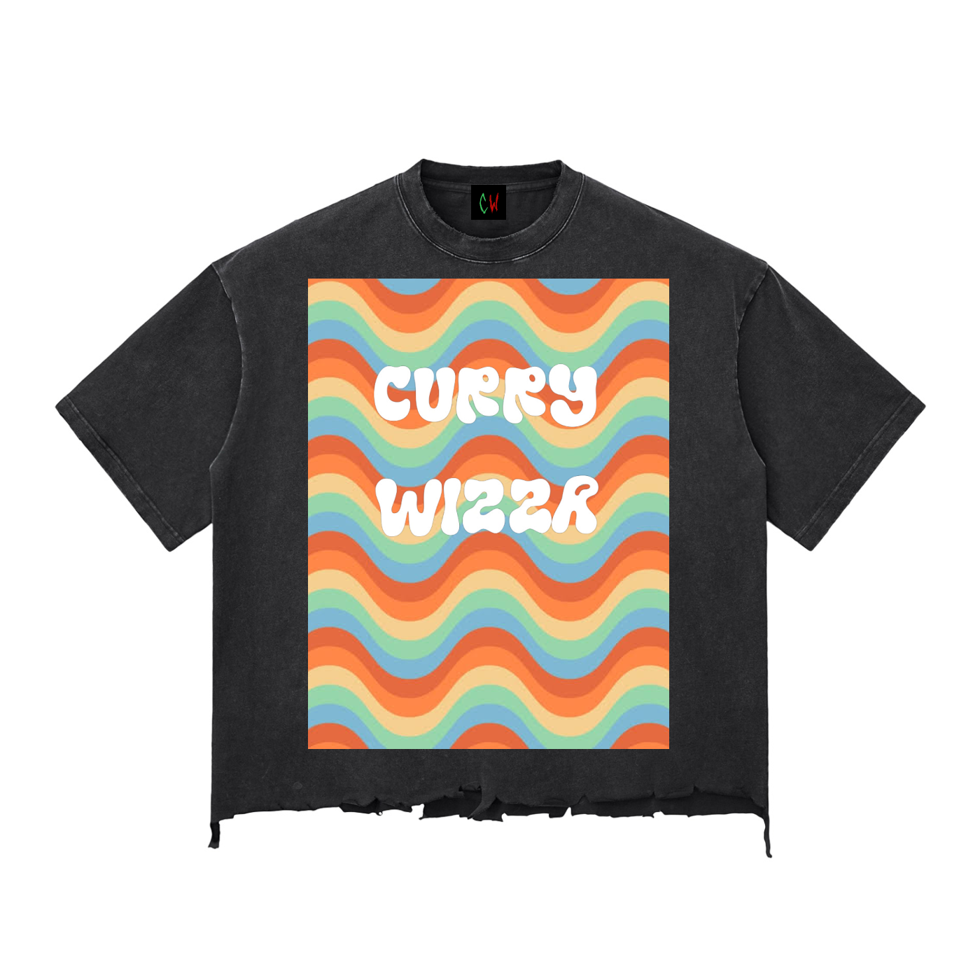 CURRY WIZZA - Snow Wash Raw-Hem Boxy T-shirt