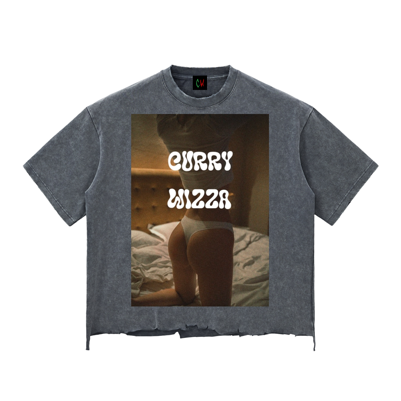 CURRY WIZZA - Snow Wash Raw-Hem Boxy T-shirt