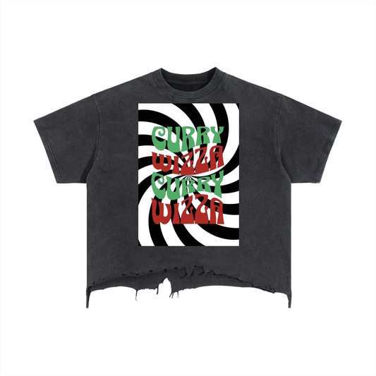 CURRY WIZZA - Vintage Wash Boxy Distressed Hem T-Shirt