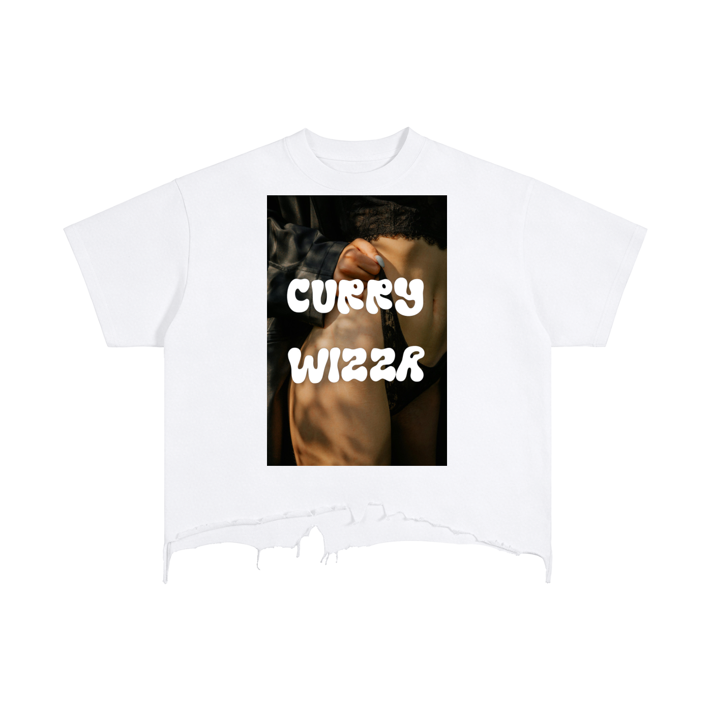 CURRY WIZZA - Vintage Wash Boxy Distressed Hem T-Shirt