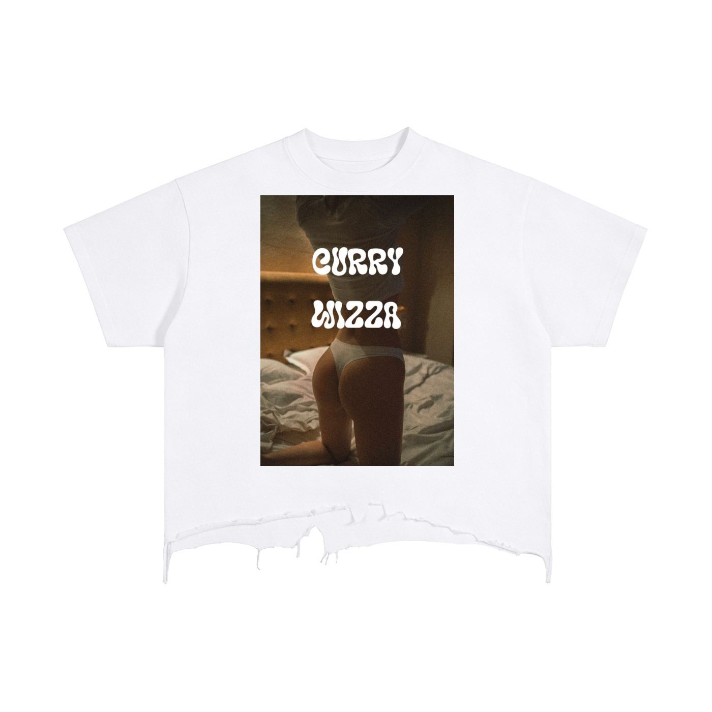 CURRY WIZZA - Vintage Wash Boxy Distressed Hem T-Shirt