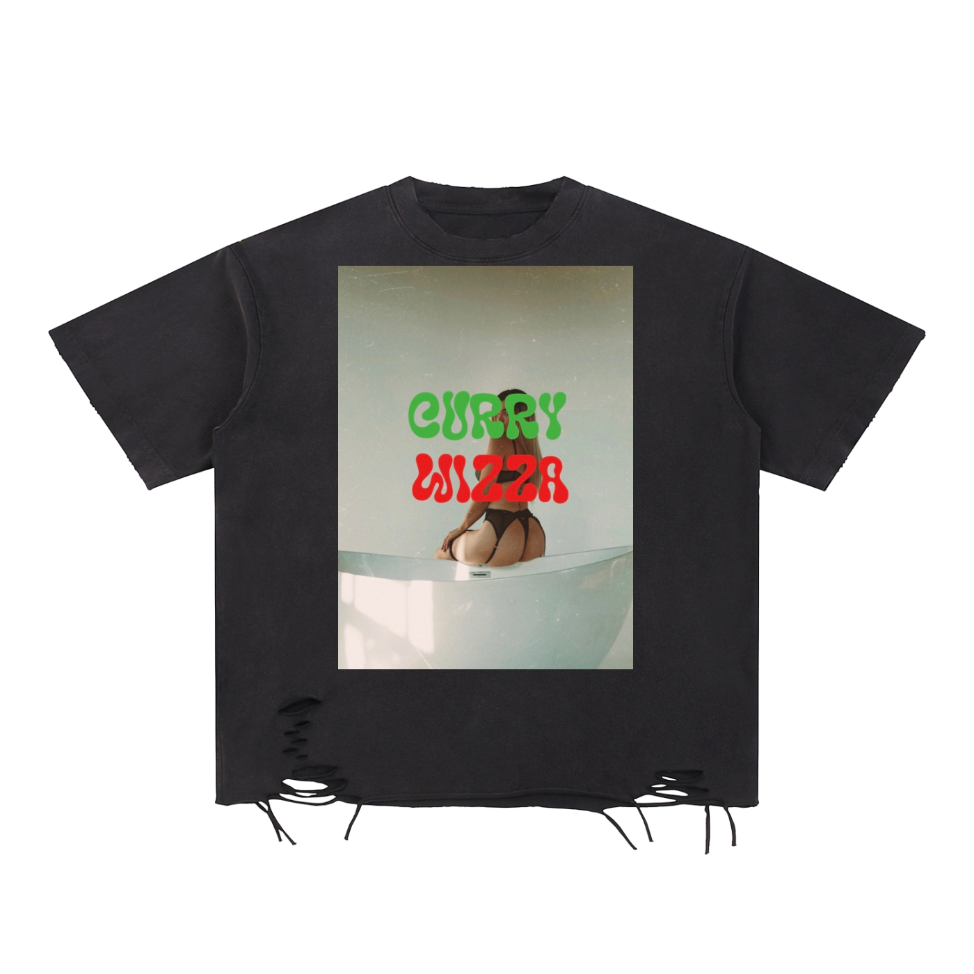 CURRY WIZZA - Snow Washed Raw-Hem T-Shirt