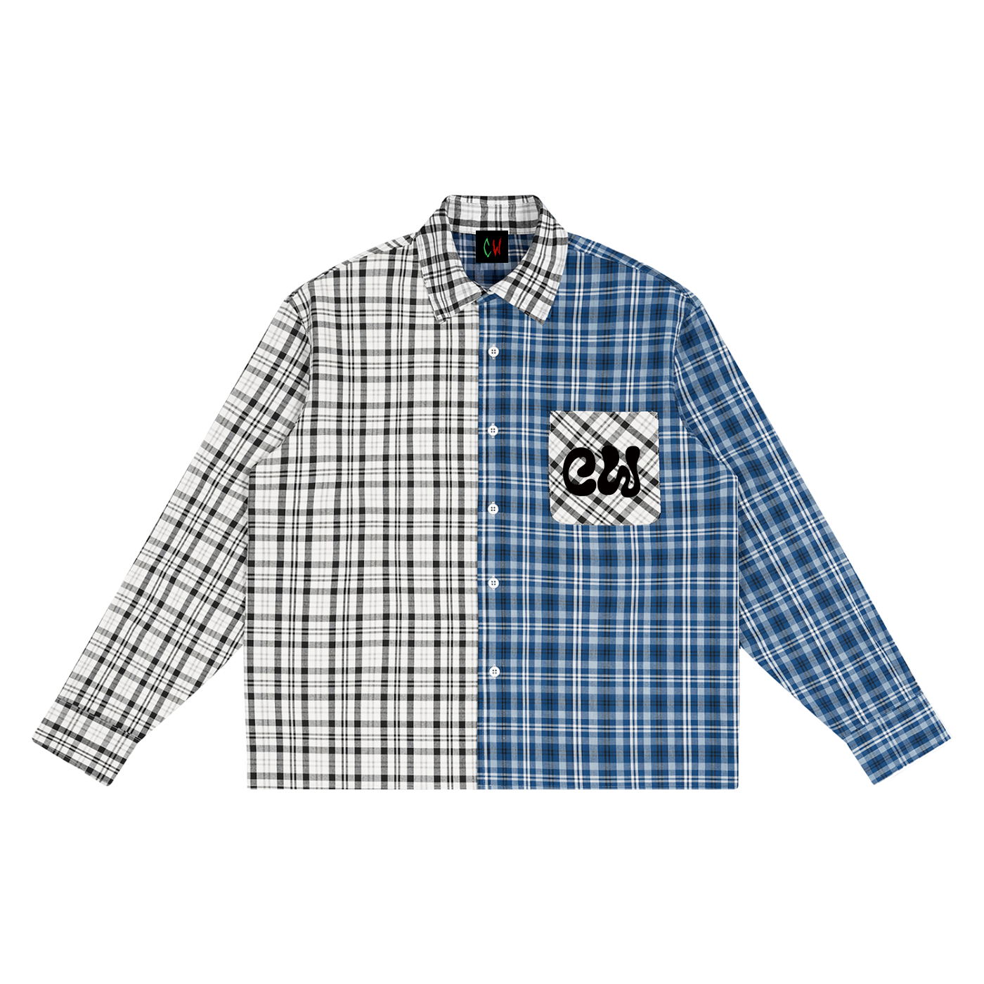 CW - Unisex Oversized Plaid Color Block Shirt