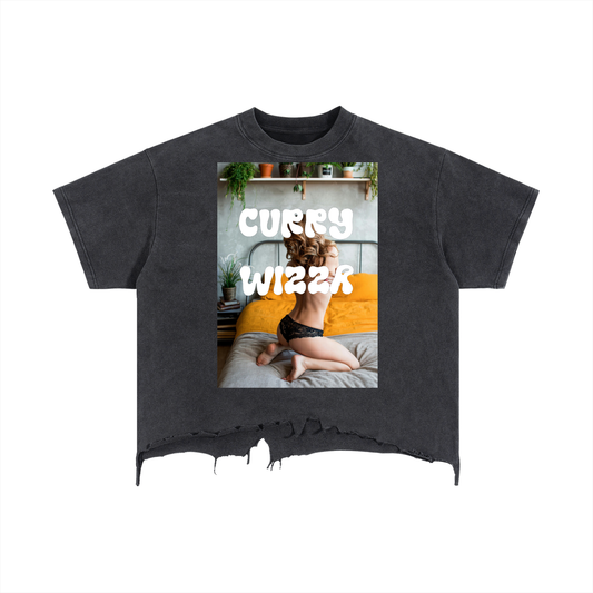 CURRY WIZZA - Vintage Wash Boxy Distressed Hem T-Shirt