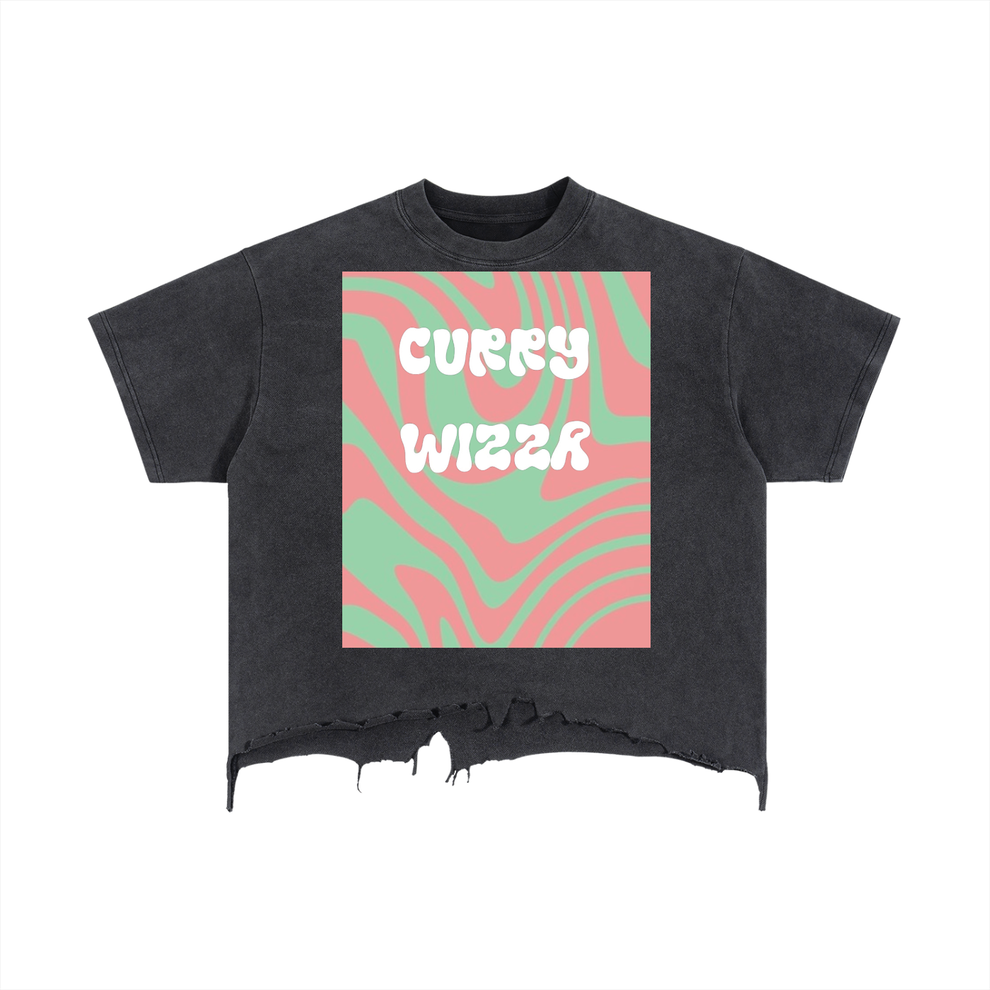 CURRY WIZZA - Vintage Wash Boxy Distressed Hem T-Shirt