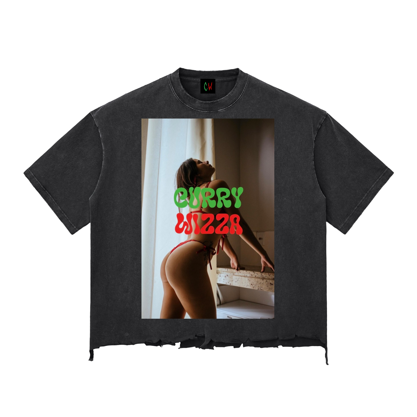 CURRY WIZZA - Snow Wash Raw-Hem Boxy T-shirt