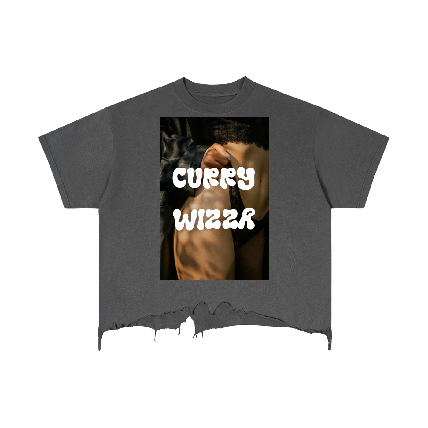 CURRY WIZZA - Vintage Wash Boxy Distressed Hem T-Shirt