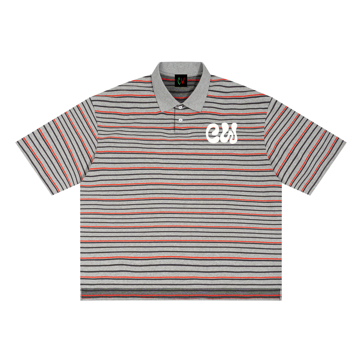 CW - Unisex Striped Boxy Collared Polo Shirt